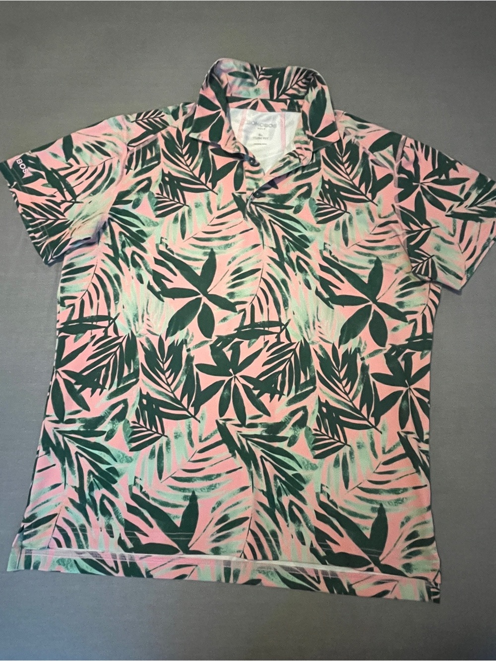 Bonobos Pink Polo with Green Tropical Leaf Print